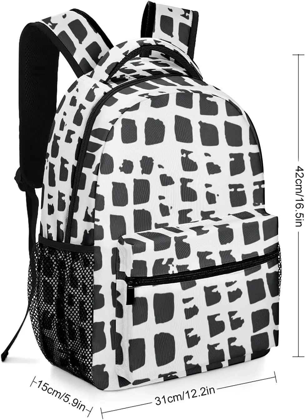 Black Watercolor Squares Lizard Skin Kids Backpack, Student School Bags for Boys & Girls, Bookbags with Adjustable Strapfor Travel