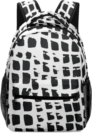 Black Watercolor Squares Lizard Skin Kids Backpack, Student School Bags for Boys & Girls, Bookbags with Adjustable Strapfor Travel