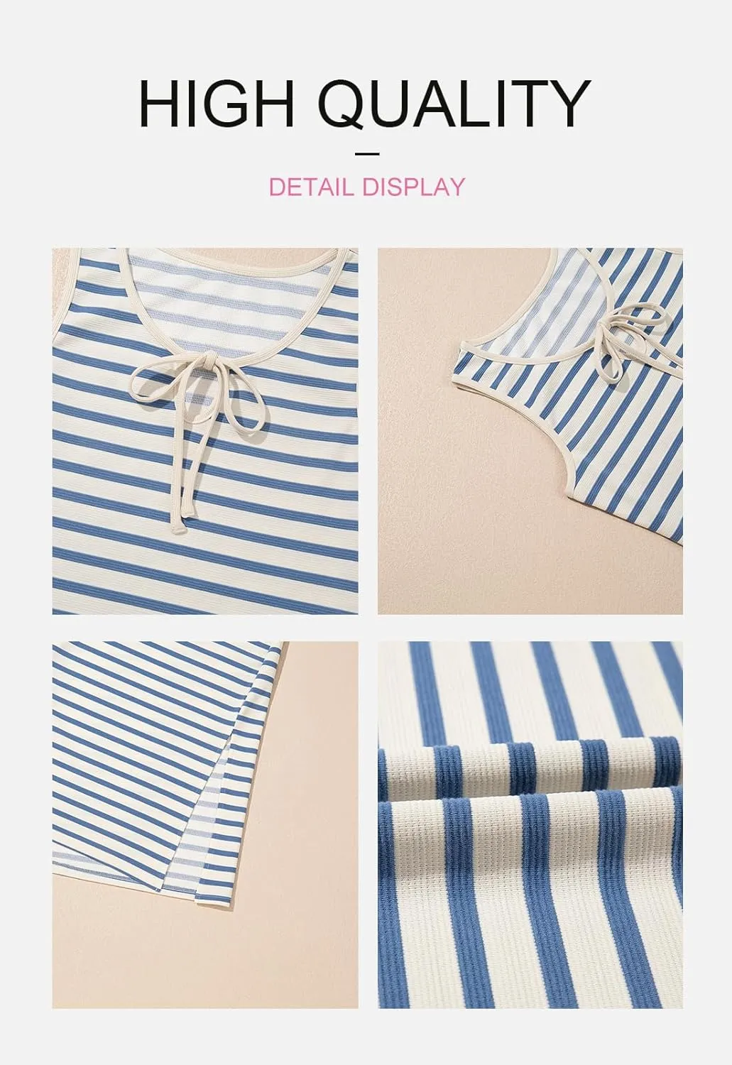 BLENCOT Womens 2025 Spring Summer V Neck Striped Dress Sleeveless String Side Slit Casual Maxi Beach Dress