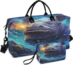 Blue Artwork Bison Travel Duffel Bags Gym Bag Weekender Handbag with Toiletry Bag for Women Girls Men