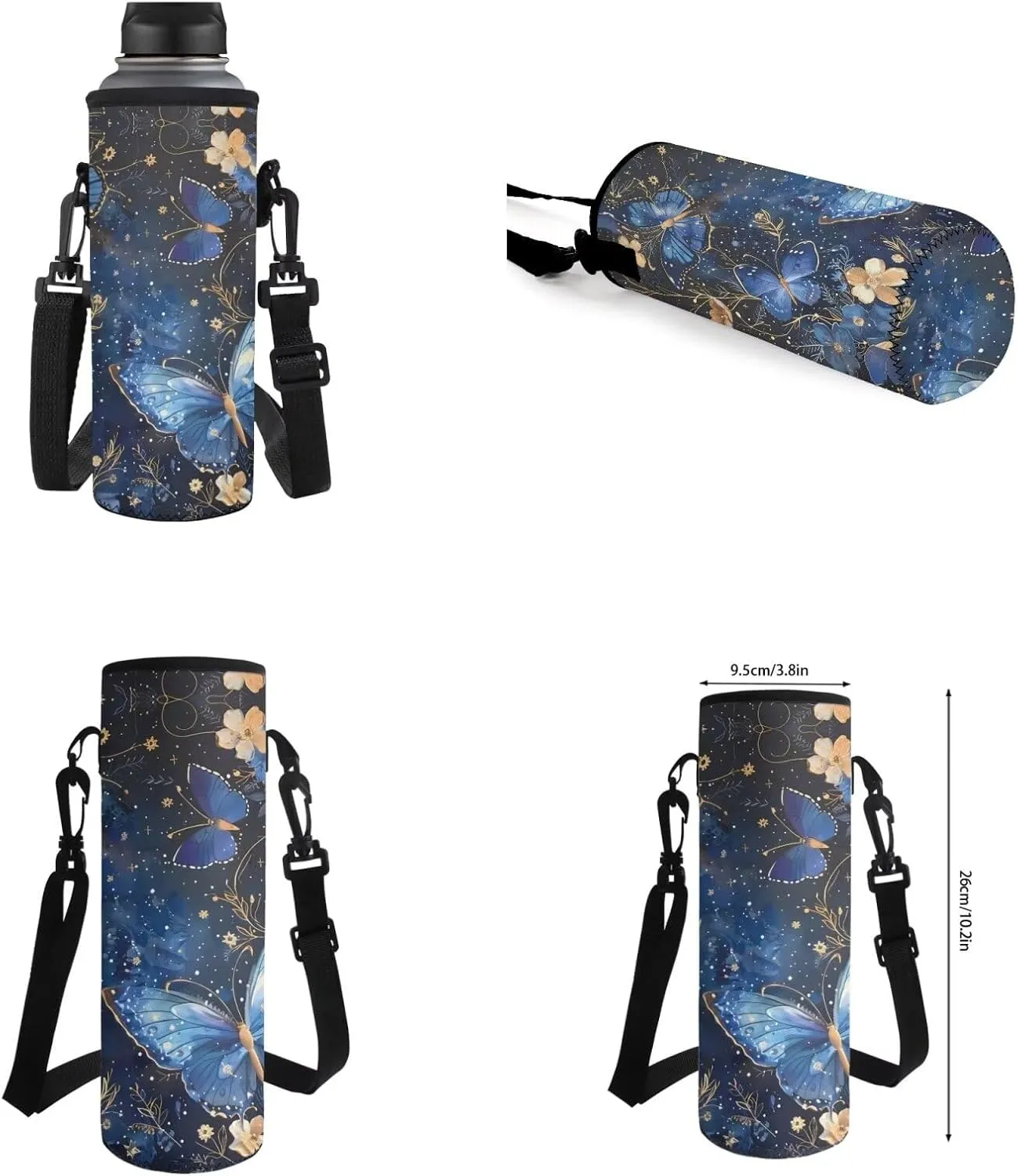 Blue Butterfly 17 Inch Backpack Set with Lunch Bag, Pencil Case, Water Bottle Holder for Girls, Children, School Supplies