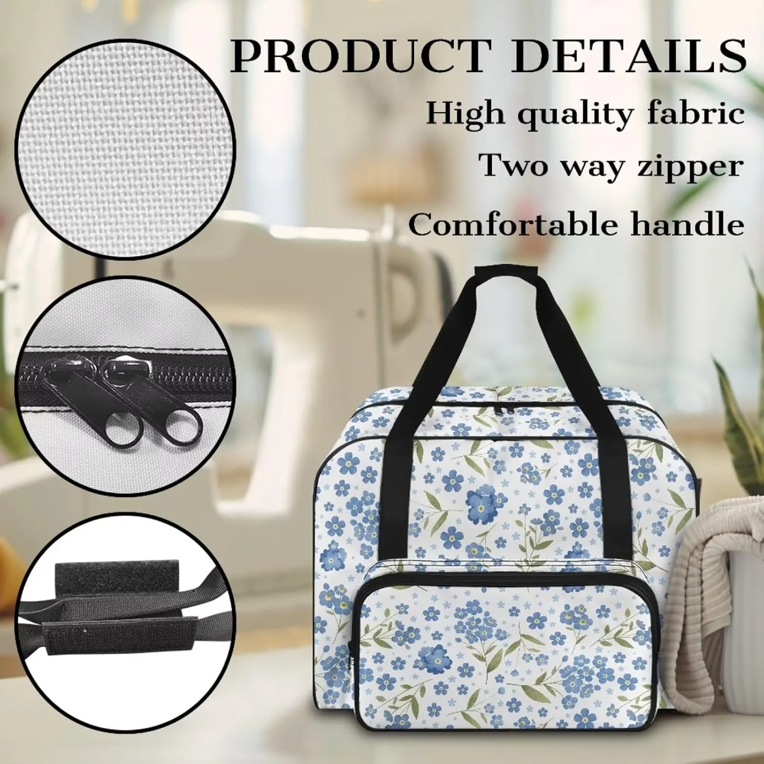 Blue Flower Sewing Machine Carrying Cases Sewing Machine Hard Case for Most Standard Sewing Machines Easy to Remove and Wash High Capacity Cover for Sewing Machine