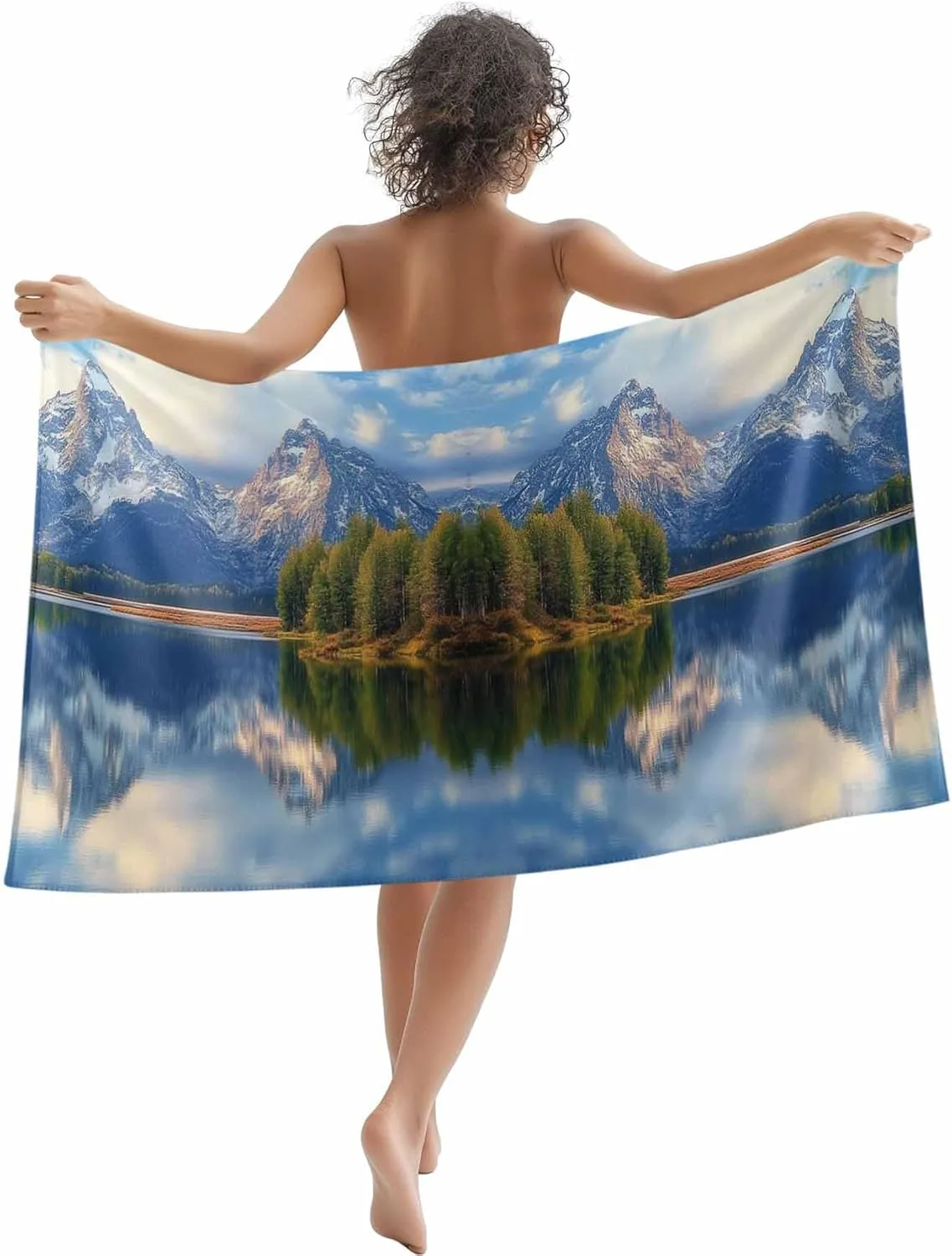 Blue Green Mountain Microfiber Sandproof Beach Towel for Pool Swimming, Forest Pastoral Modern Art Quick Dry Absorbent Soft Towels for Bath Camping Travel, Lightweight Breathable 30"x60"