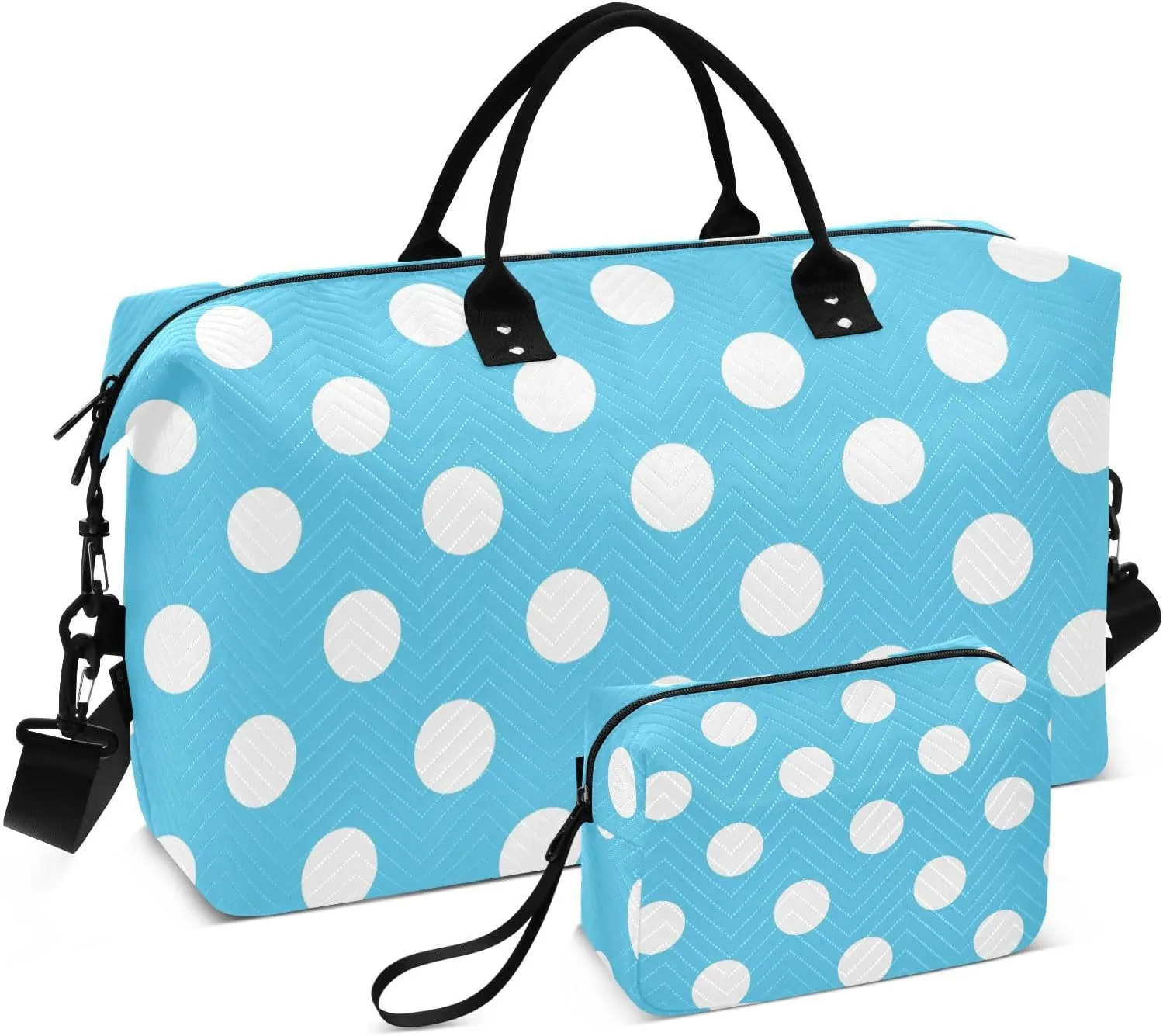 Blue Light Polka Dot Sports Gym Bag for Women Men Travel Duffel Bag Weekend Overnight Carry on Bag with Toiletry Bag Training Handbag for Workout Swimming Yoga Plane Hospital