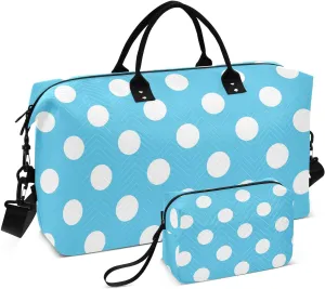 Blue Light Polka Dot Sports Gym Bag for Women Men Travel Duffel Bag Weekend Overnight Carry on Bag with Toiletry Bag Training Handbag for Workout Swimming Yoga Plane Hospital