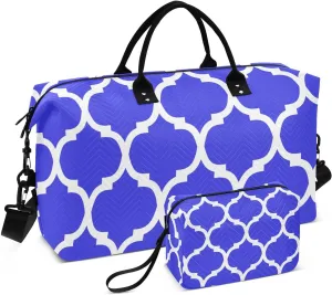 Blue Moroccan Sports Gym Bag for Women Men Travel Duffel Bag Weekend Overnight Carry on Bag with Toiletry Bag Training Handbag for Plane Hospital Workout Swimming Yoga