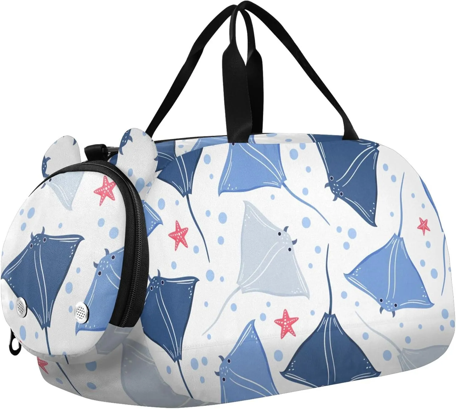 Blue Stingrays Fish Underwater Sports Duffle Bag for Girls Boys, Gym Bag with Shoe Compartment, Kids Travel Overnight Weekender Shoulder Bag