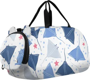 Blue Stingrays Fish Underwater Sports Duffle Bag for Girls Boys, Gym Bag with Shoe Compartment, Kids Travel Overnight Weekender Shoulder Bag