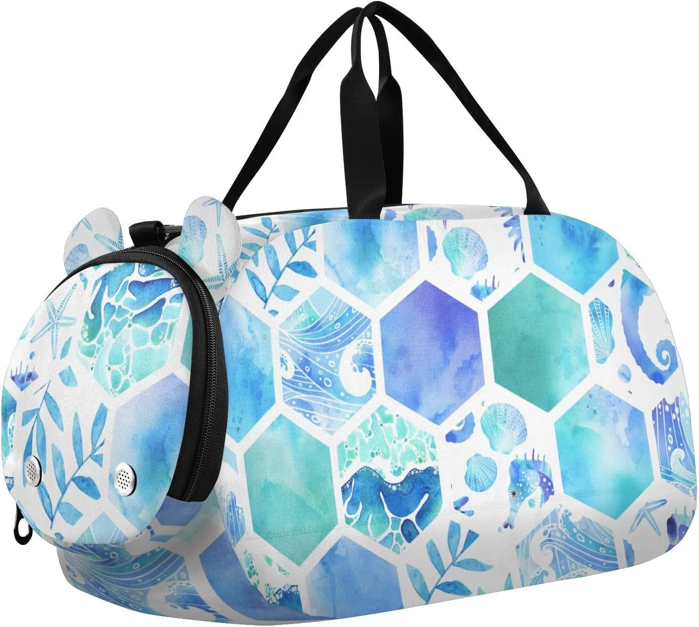 Blue Watercolor Hexagonal Tiles Duffel Bags for Boys Small Gym Bags for Teens Dance Bag for Girls