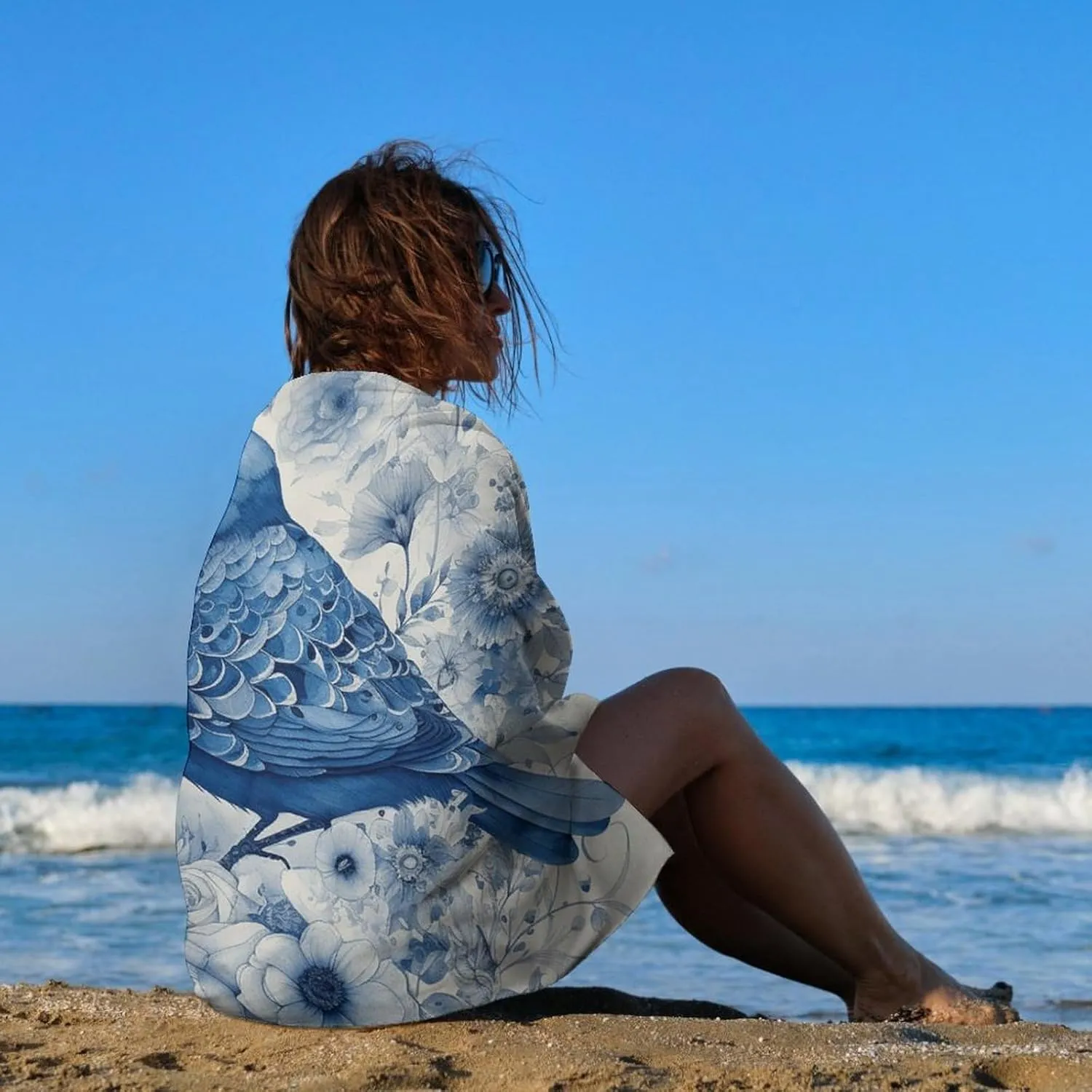 Bluebird and Flowers Beach Towel Oversized Beach Blanket Waterproof Sandproof Pool Towels 31x51 Inches Quick Drying Outdoor Travel Towel Summer Essentials for Travel, Camping, Hiking
