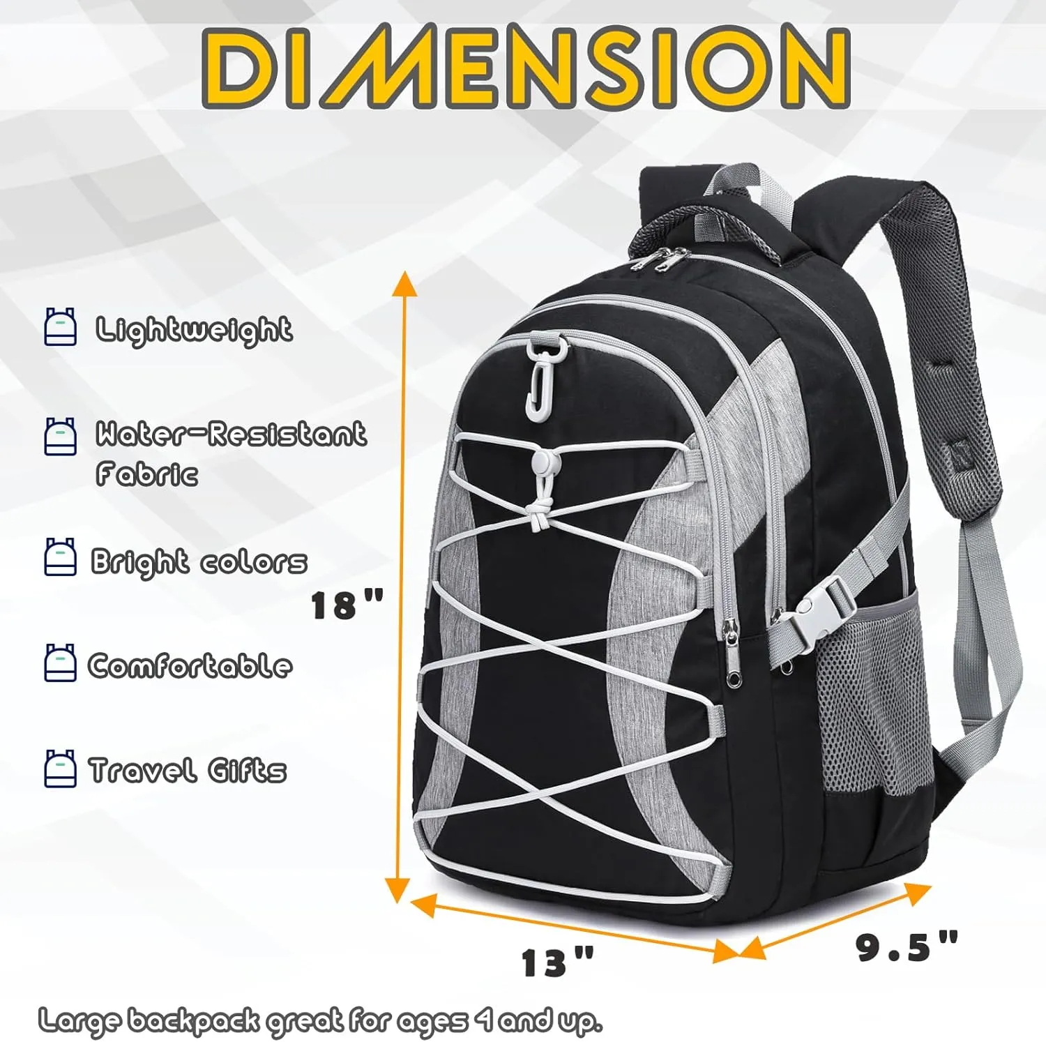 BLUEFAIRY Middle High School Backpack for Boys Girls Large Bookbag with Laptop Compartment Back to School Book Bags for Teens Teenagers Mochilas Escolares para Niños Niñas (Black/Gray, Solid)