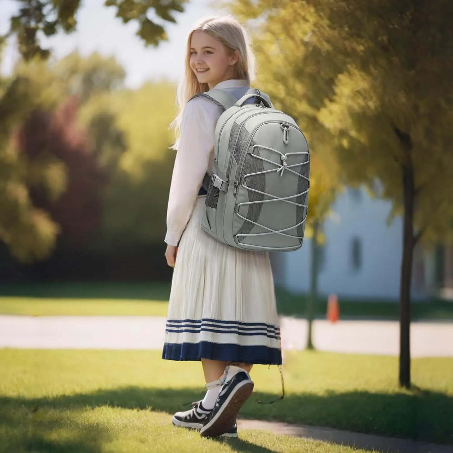 BLUEFAIRY Middle High School Backpack for Boys Girls Large Bookbag with Laptop Compartment Back to School Book Bags for Teens Teenagers Mochilas Escolares para Niños Niñas (Light Gray/Gray, Solid)