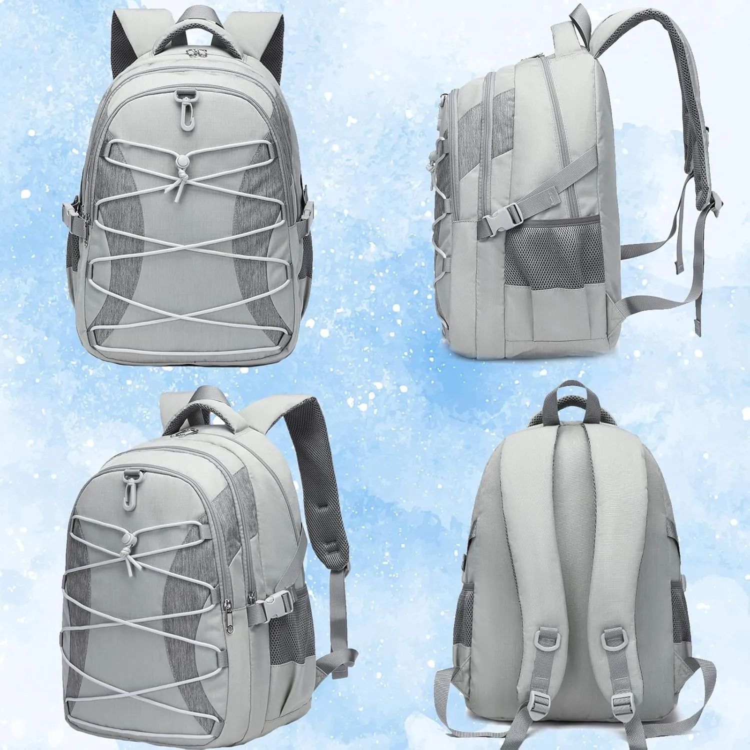 BLUEFAIRY Middle High School Backpack for Boys Girls Large Bookbag with Laptop Compartment Back to School Book Bags for Teens Teenagers Mochilas Escolares para Niños Niñas (Light Gray/Gray, Solid)