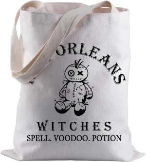 BLUPARK Funny Witch Tote Bag Spooky Travel Gift New Orleans Witches Spell Shopping Bag