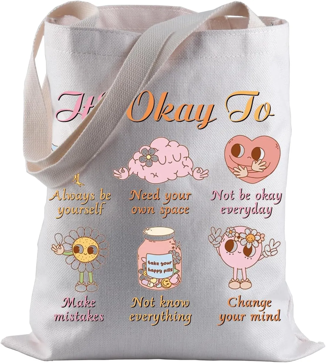 BLUPARK Mental Health Matters Tote Bag Therapy Gift It's Okay to Shopping Bag Love Yourself Gift