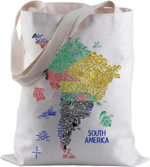 BLUPARK South America Map Tote Bag South America Travel Souvenirs Gifts America Pride Shoulder Bag South America Shopping Bag