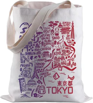 BLUPARK Tokyo Map Tote Bag Tokyo Japan Travel Shopping Bag Tokyo Japan Travel Souvenir Gift Tokyo Pride Shoulder Bag