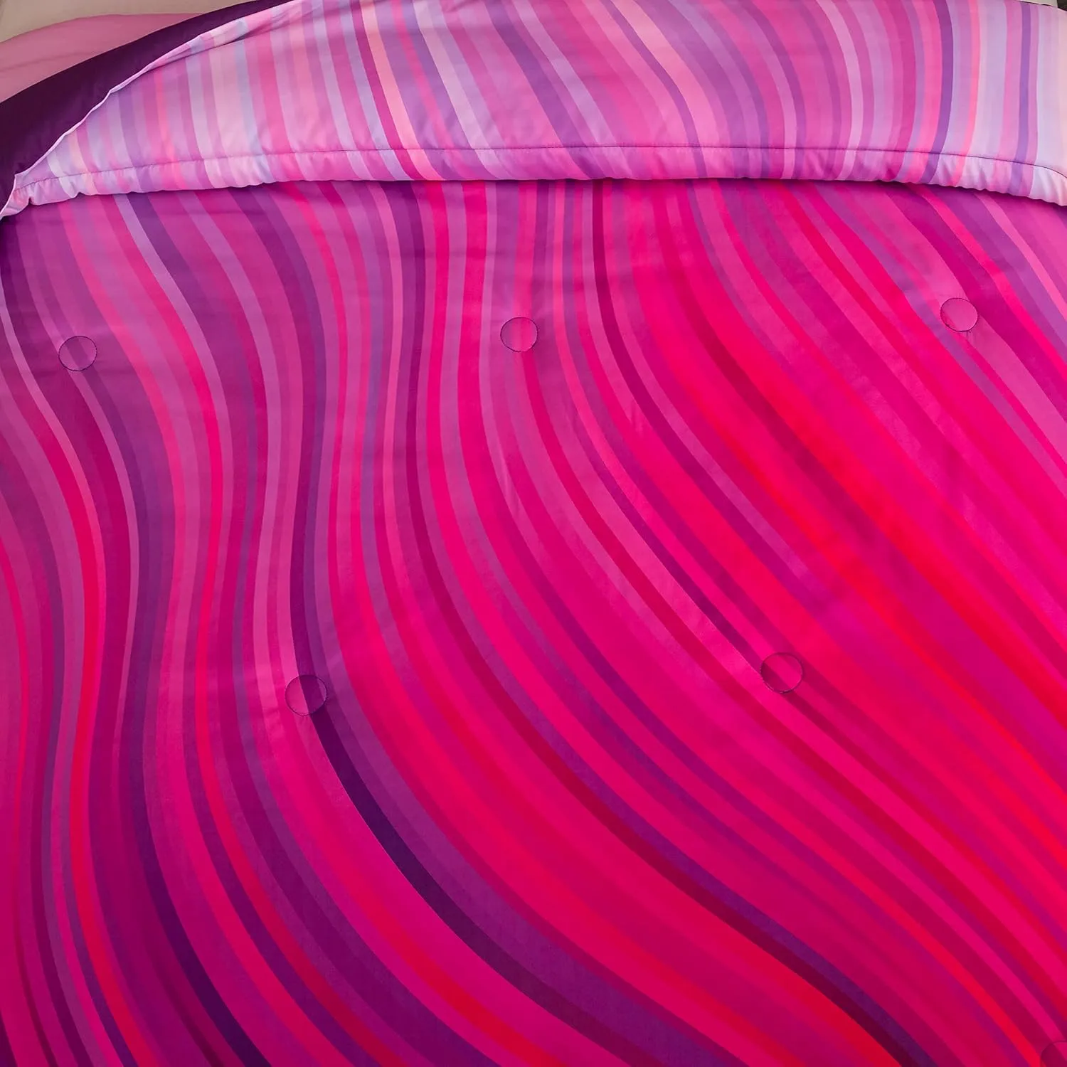 BODHI Girls Comforter Twin Size Red Pink Purple Bedding Set Pastel Pink Bed in A Bag Comforter Set Marble Abstract Art Bed Set Bright Girly Purple Comforter Bedding Set(Twin)