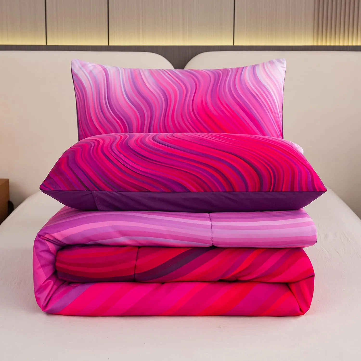 BODHI Girls Comforter Twin Size Red Pink Purple Bedding Set Pastel Pink Bed in A Bag Comforter Set Marble Abstract Art Bed Set Bright Girly Purple Comforter Bedding Set(Twin)
