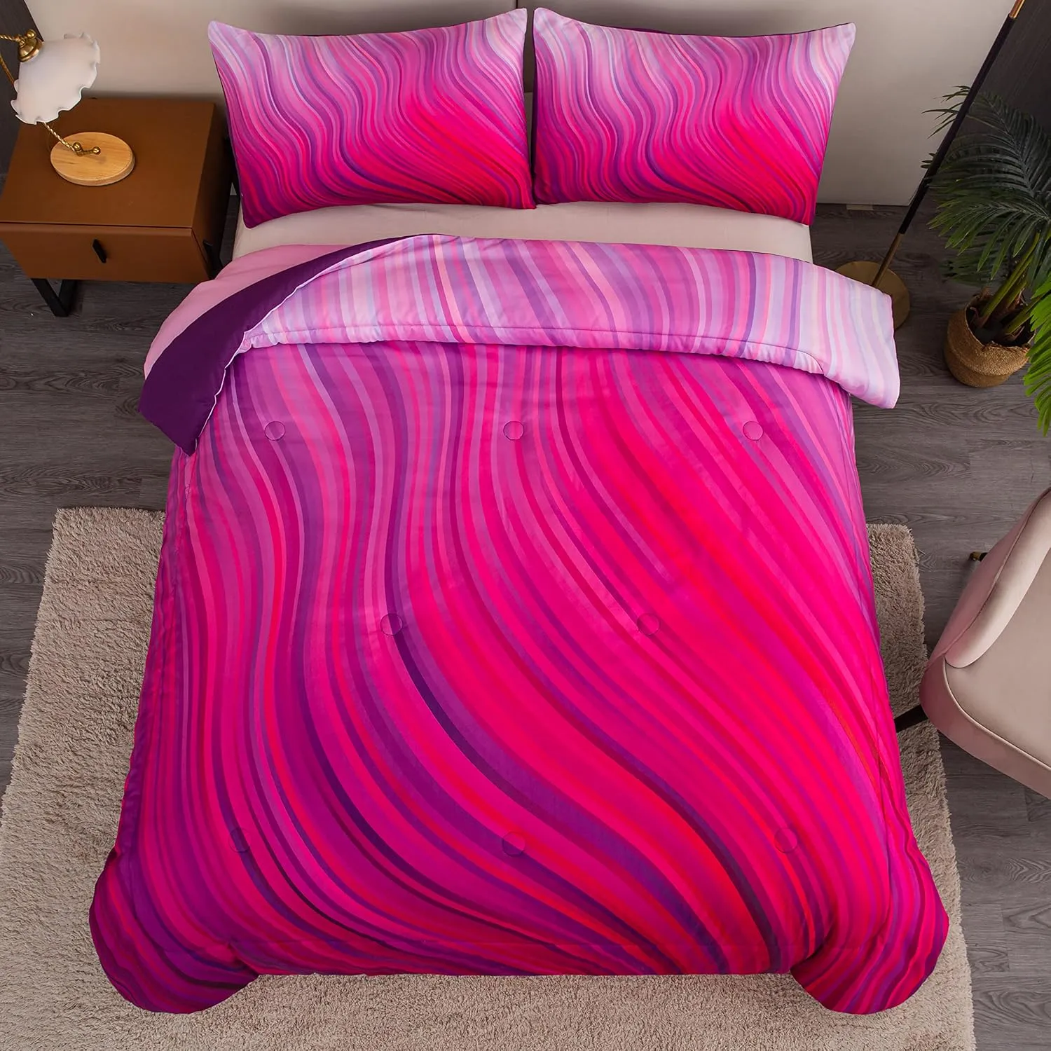 BODHI Girls Comforter Twin Size Red Pink Purple Bedding Set Pastel Pink Bed in A Bag Comforter Set Marble Abstract Art Bed Set Bright Girly Purple Comforter Bedding Set(Twin)