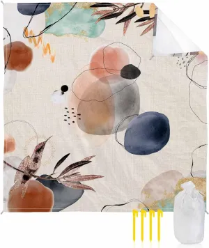 Bohemia Beach Blanket Large with Stakes Waterproof Sandproof Beach Mat with Corner Pockets for Outdoor Travel Camping Hiking Picnic Essentials,Modern Abstract Minimalist Middle Century 95"x80"