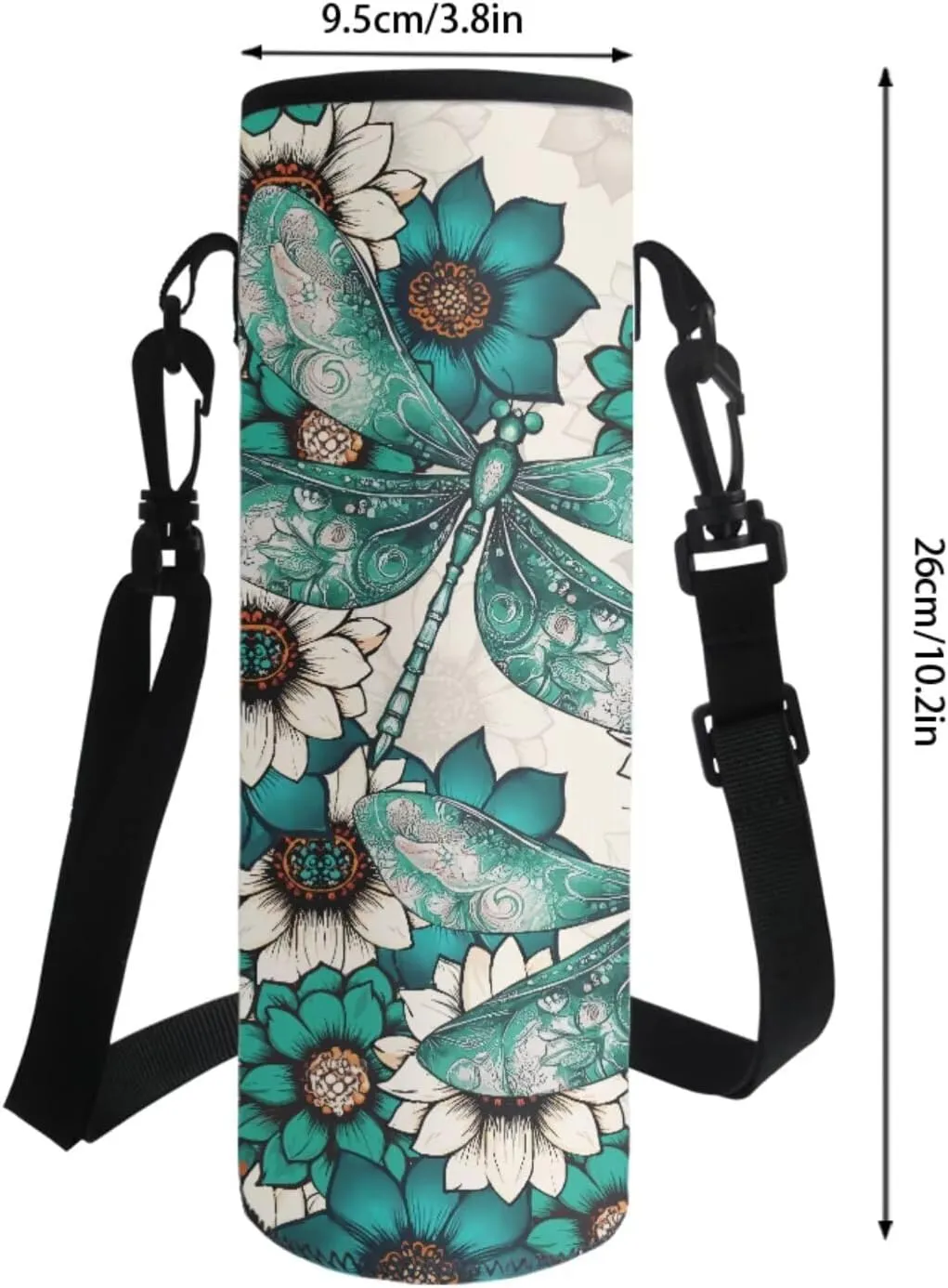 Boho Mandala Green Dragonfly Pattern 4Pcs Backpack Set for Students Large 17 Inch School Bag, Thermal Lunch Bag, Water Bottle Holder, Pen Case, Back to School Supplies