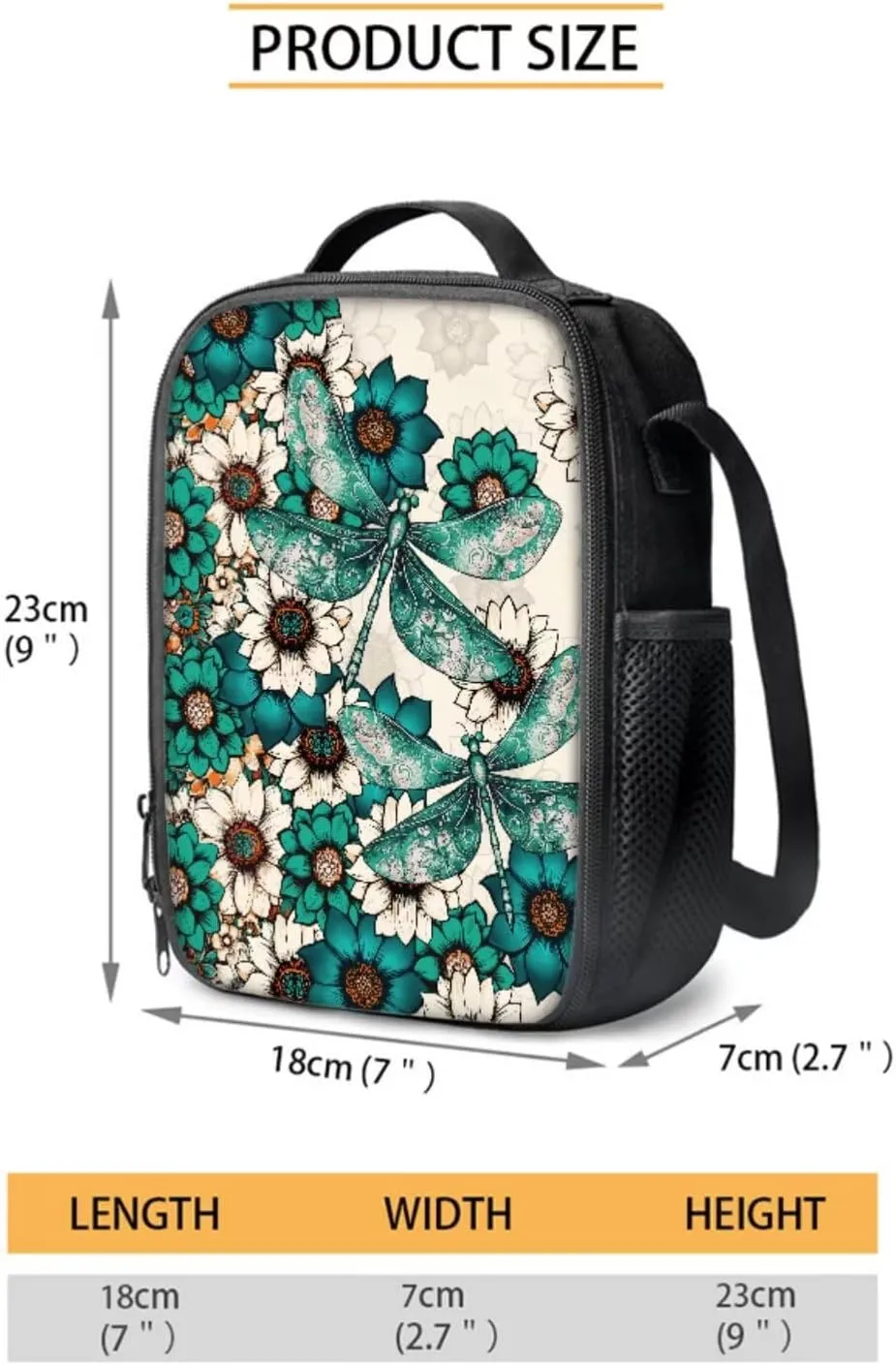 Boho Mandala Green Dragonfly Pattern 4Pcs Backpack Set for Students Large 17 Inch School Bag, Thermal Lunch Bag, Water Bottle Holder, Pen Case, Back to School Supplies