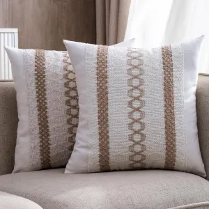 Boho Throw Pillow Covers 20x20 Set of 2 Soft Linen Farmhouse Pillow Covers Rustic Neutral Decorative Pillow Cases for Couch,Bed,Living Room Home Decor
