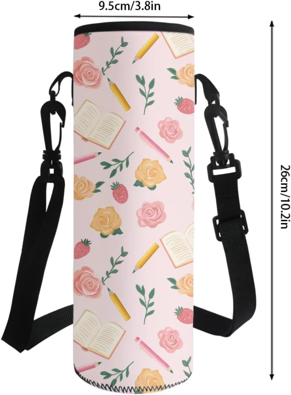 Books Pencils Rose Pink Pattern Large Backpack Thermal Lunch Bag Pen Case and Water Bottle Holder 4Pcs Kids Student School Bag Sets Back to School Supplies