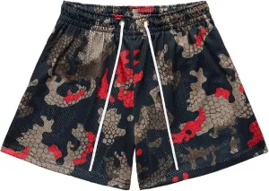 BOOMLEMON Mens Mesh Graphic Print Shorts Summer Basketball Running Shorts Retro Casual Cool Streetwear Short Pants