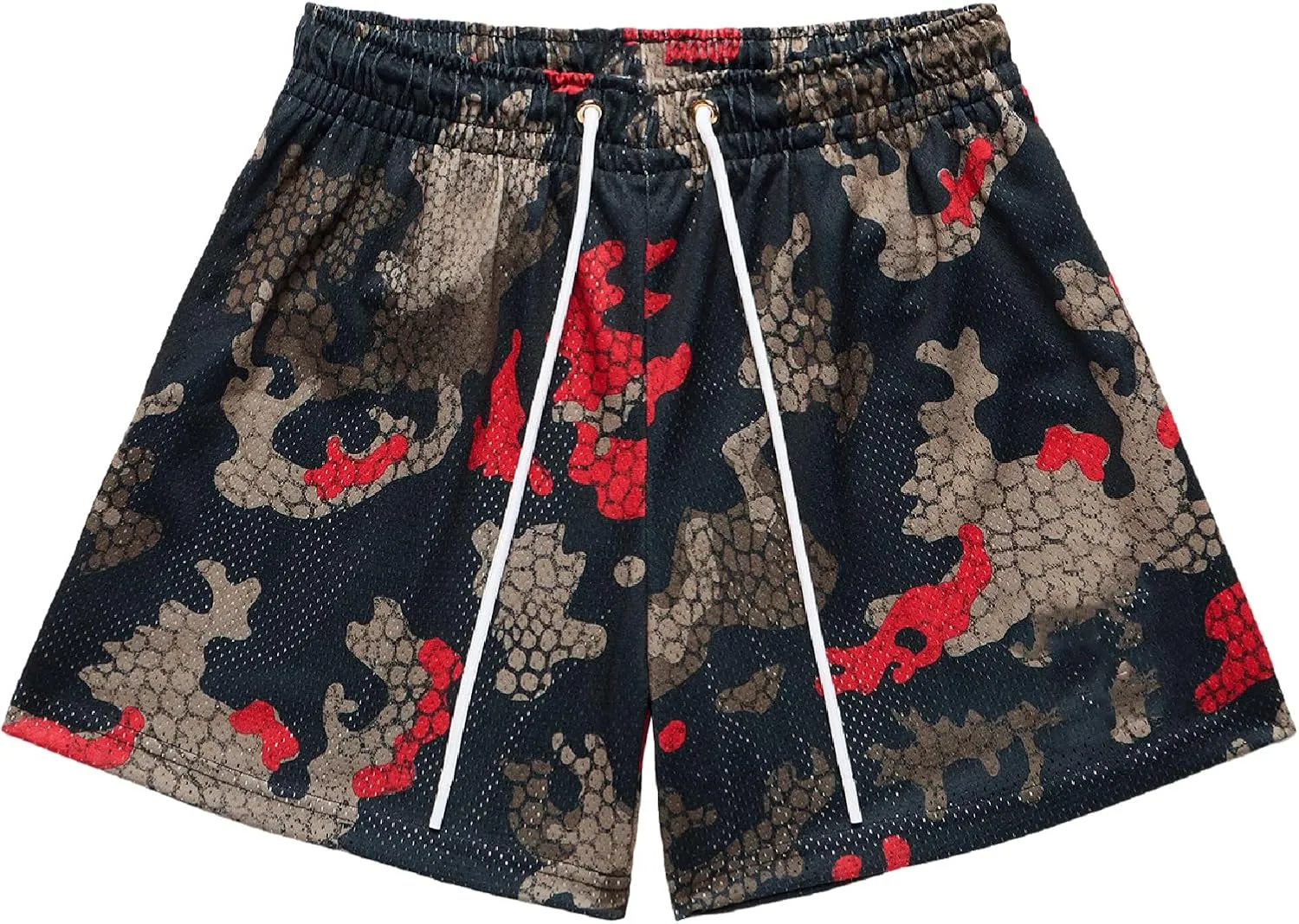 BOOMLEMON Mens Mesh Graphic Print Shorts Summer Basketball Running Shorts Retro Casual Cool Streetwear Short Pants