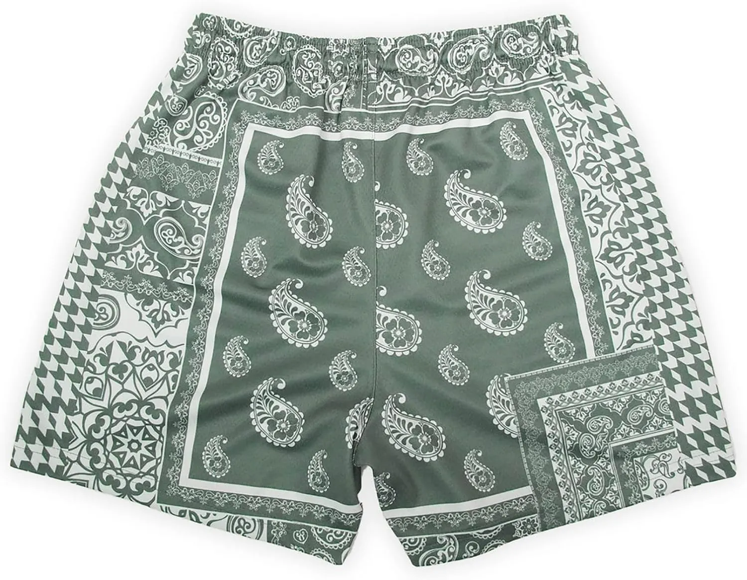 BOOMLEMON Men's Retro Paisley Shorts Mesh Print Casual Beach Shorts Athletic Gym Workout Running Short Pants