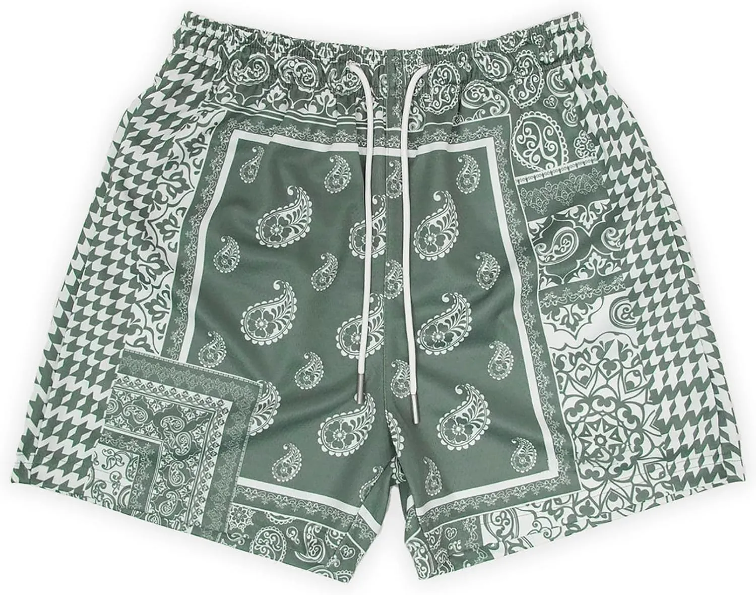 BOOMLEMON Men's Retro Paisley Shorts Mesh Print Casual Beach Shorts Athletic Gym Workout Running Short Pants