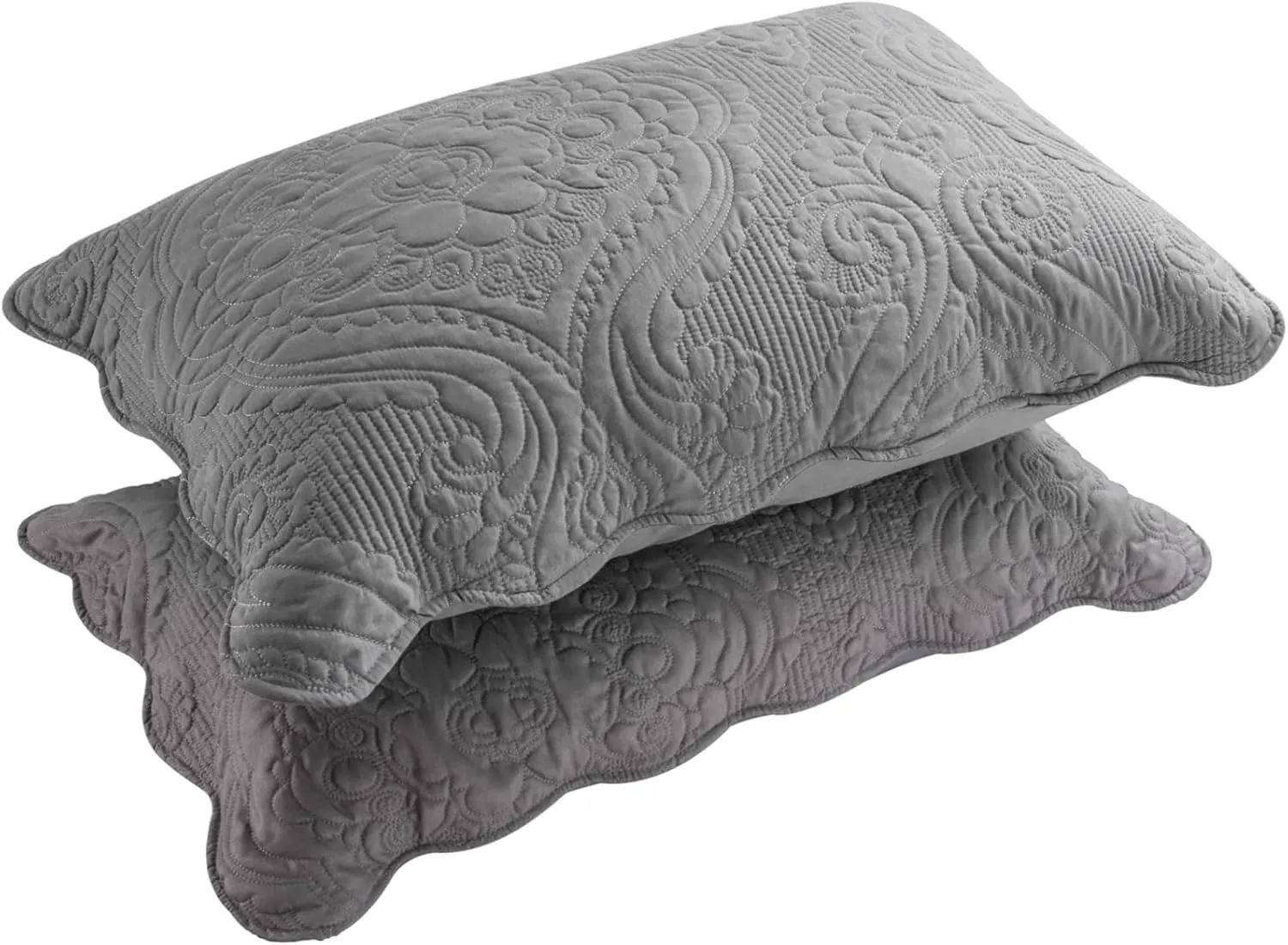BOSOWOS Quilted Pillow Shams Set of 2, Decorative Microfiber King Bed Pillow Shams, Soft Breathable Pillow Covers with Envelope Closure (Grey, 2Pcs:20 x 36inch)