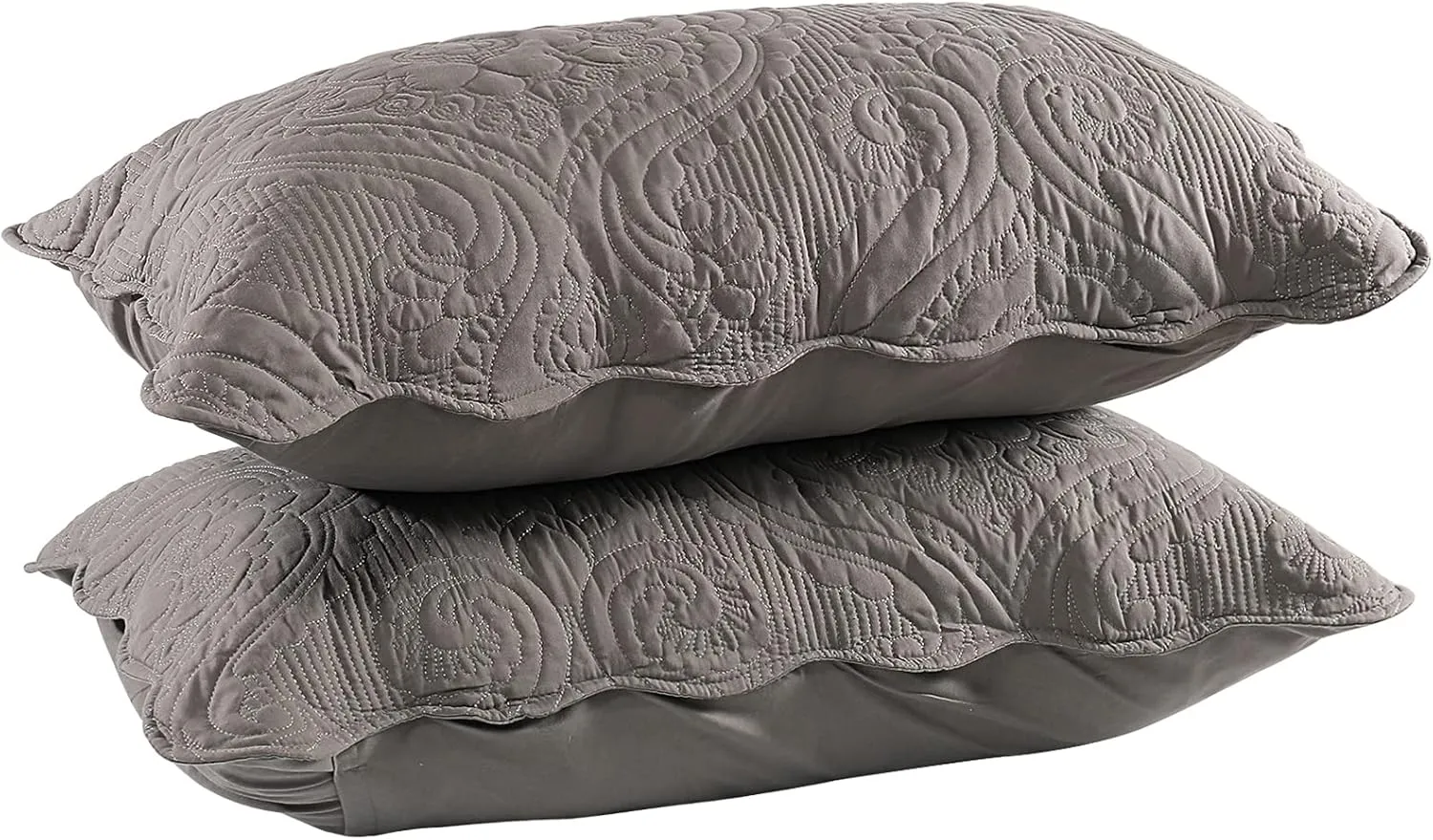 BOSOWOS Quilted Pillow Shams Set of 2, Decorative Microfiber King Bed Pillow Shams, Soft Breathable Pillow Covers with Envelope Closure (Grey, 2Pcs:20 x 36inch)