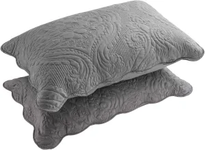 BOSOWOS Quilted Pillow Shams Set of 2, Decorative Microfiber King Bed Pillow Shams, Soft Breathable Pillow Covers with Envelope Closure (Grey, 2Pcs:20 x 36inch)