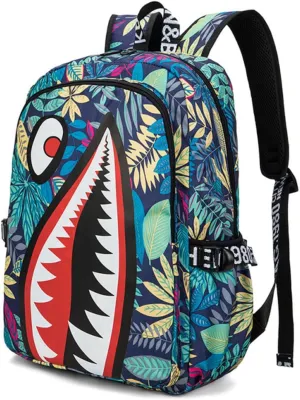 Boys Girls Teenager Laptop Backpack Casual Waterproof Laptop Backpack with USB (Blue Foliage,One size)