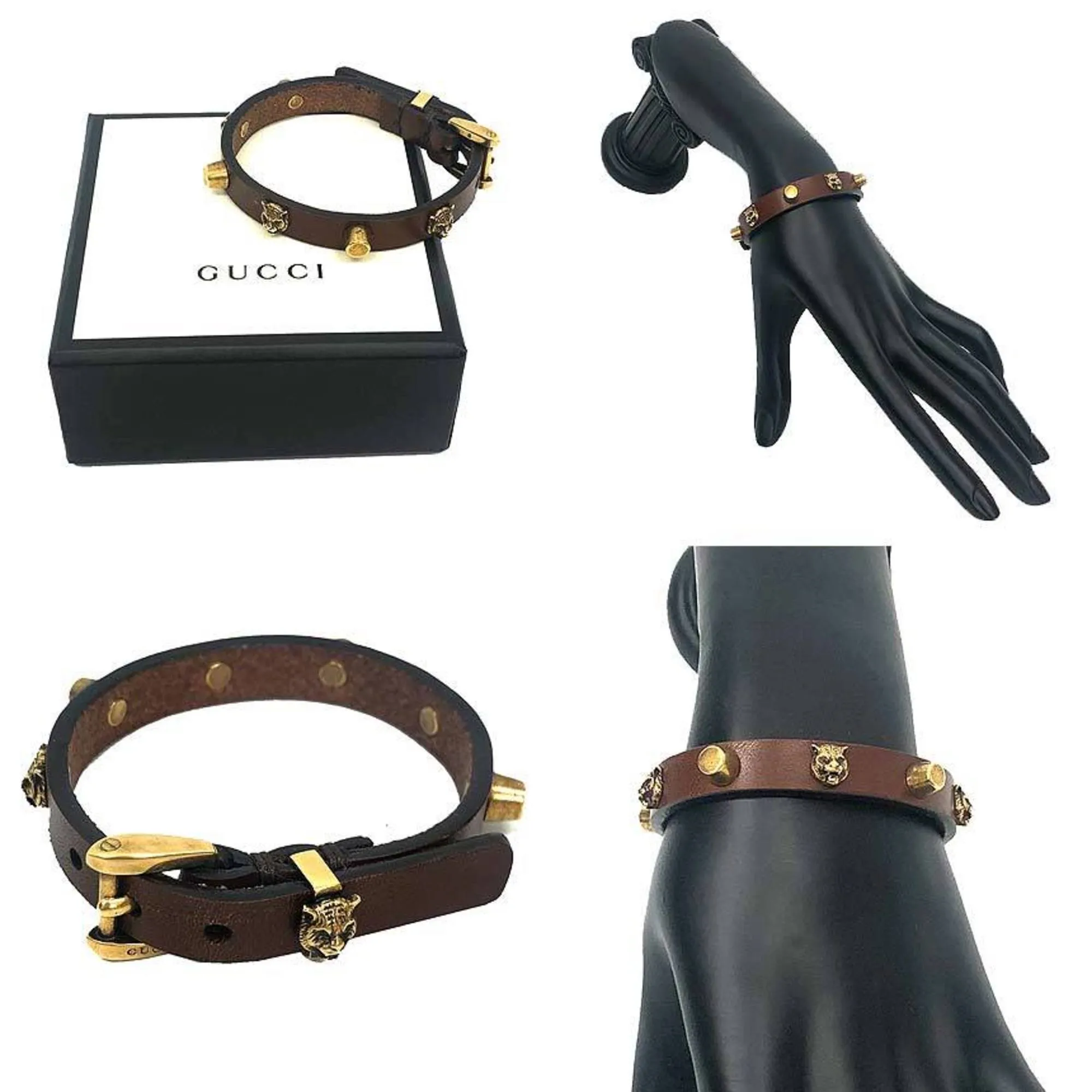 Bracelet Gold Unisex Gucci 501543 Brown Head Cat Big-value deals Cross-border shipping Leather