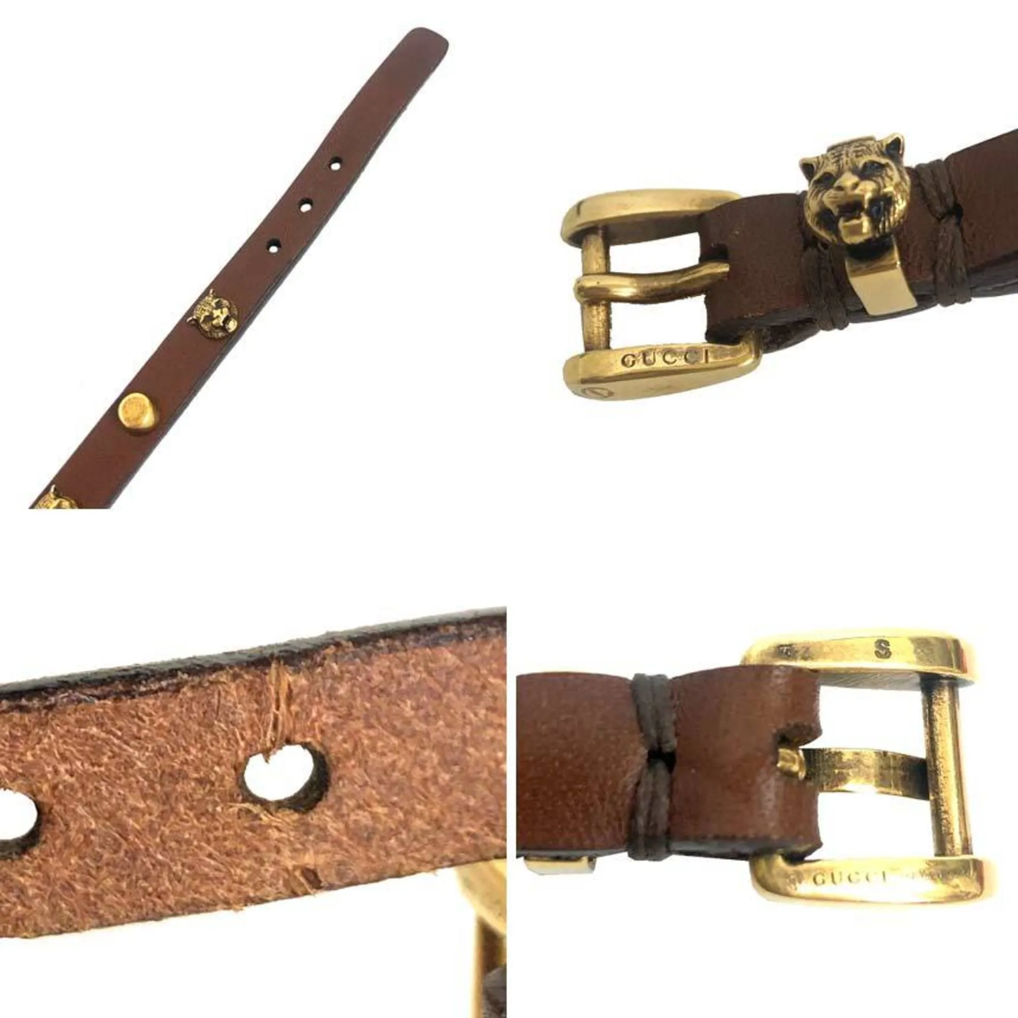 Bracelet Gold Unisex Gucci 501543 Brown Head Cat Big-value deals Cross-border shipping Leather