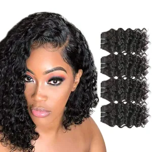 Brazilian Body Wave/Water Wave/Deep Wave/Funmi/Human Hair Bundles Unprocessed Human Hair Natural Black(Deep Wave, 12" 4 Bundles)