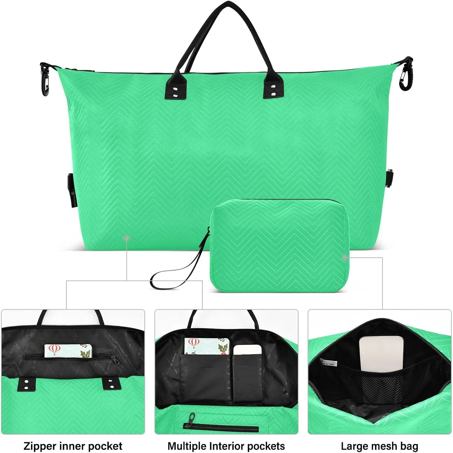 Bright Green Sports Gym Bag for Women Men Travel Duffel Bag Weekend Overnight Carry on Bag with Toiletry Bag Hospital Bag for Plane Hospital Workout Swimming Yoga
