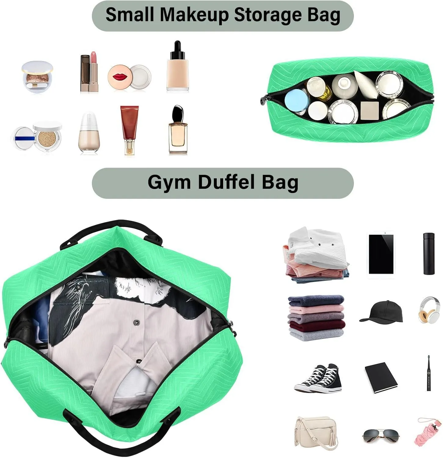 Bright Green Sports Gym Bag for Women Men Travel Duffel Bag Weekend Overnight Carry on Bag with Toiletry Bag Hospital Bag for Plane Hospital Workout Swimming Yoga