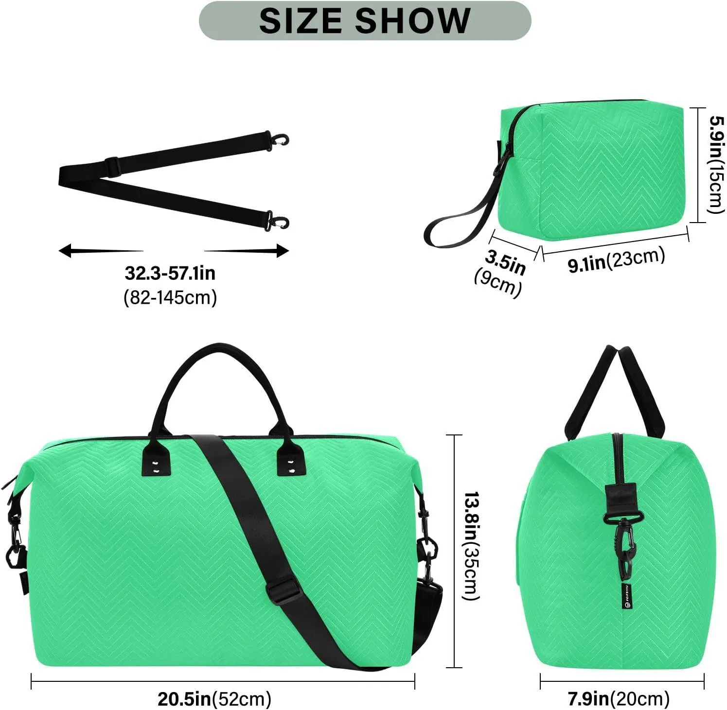 Bright Green Sports Gym Bag for Women Men Travel Duffel Bag Weekend Overnight Carry on Bag with Toiletry Bag Hospital Bag for Plane Hospital Workout Swimming Yoga