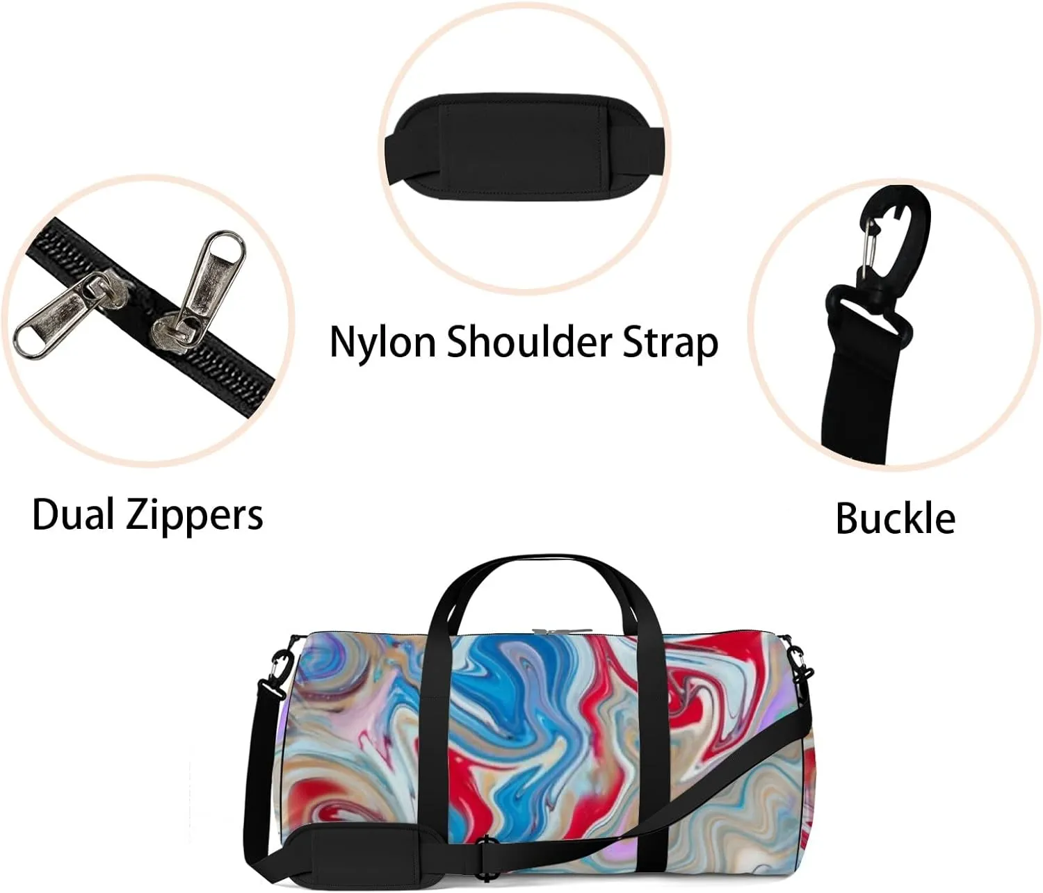 Bright Liquid Art Sports Duffel Bag Travel Gym Tote Bags Lightweight Durable Shoulder Strap Waterproof Polyester Outside Mesh Pocket Overnight Trip Duffel Bag for Women Men