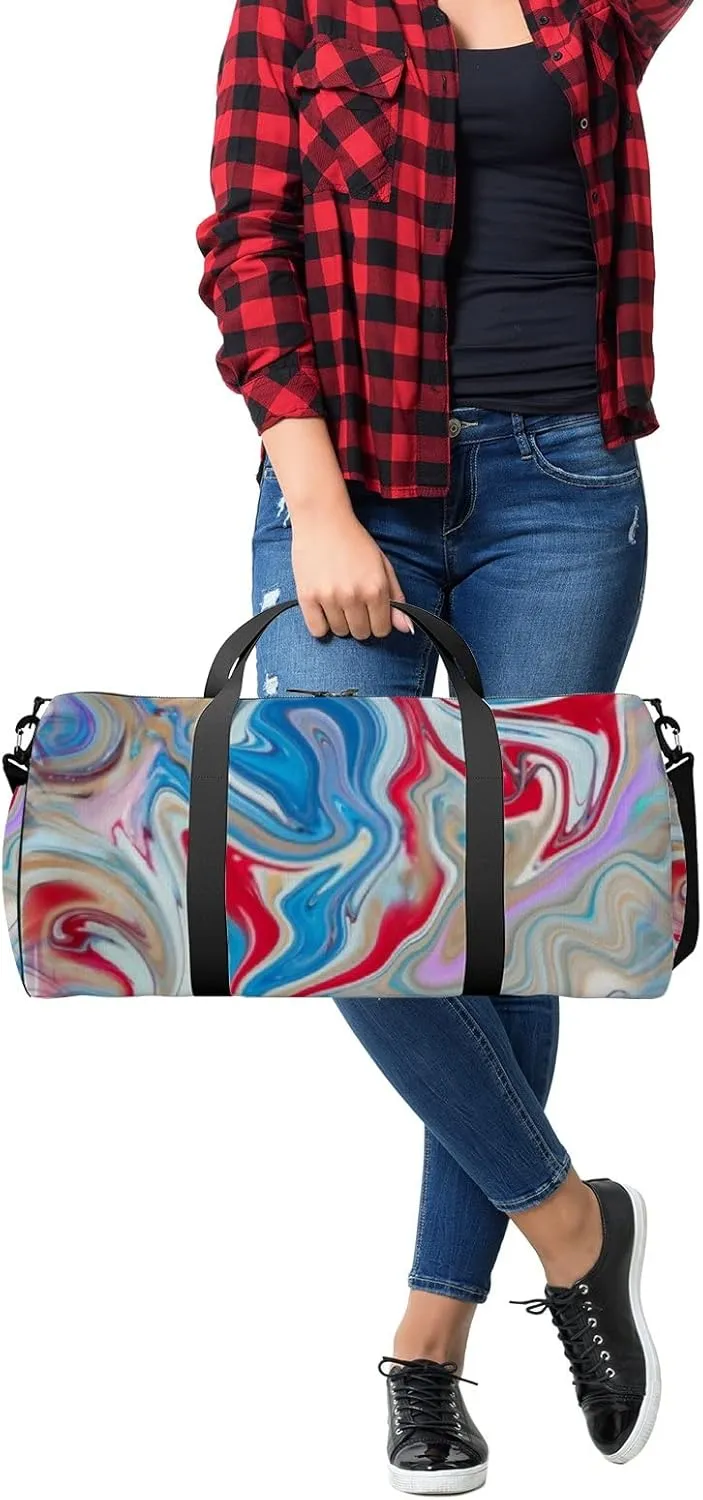 Bright Liquid Art Sports Duffel Bag Travel Gym Tote Bags Lightweight Durable Shoulder Strap Waterproof Polyester Outside Mesh Pocket Overnight Trip Duffel Bag for Women Men