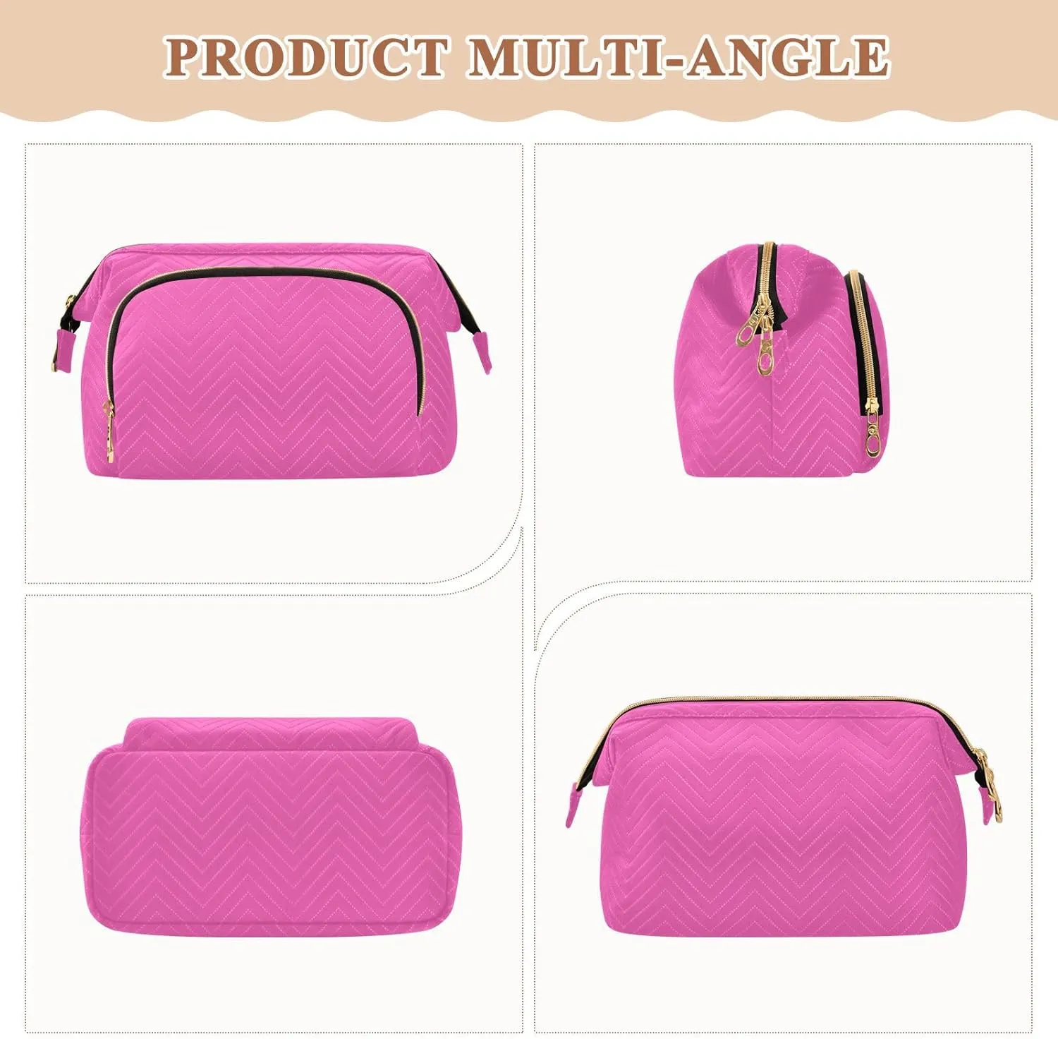Bright Pink Makeup Bag Travel Toiletry Bag Make Up Bags Cosmetic Bag Pouch Large Makeup Case Box Bag Organizer Skincare Bag for Purse Women Men Toiletries Sports Trip Adults