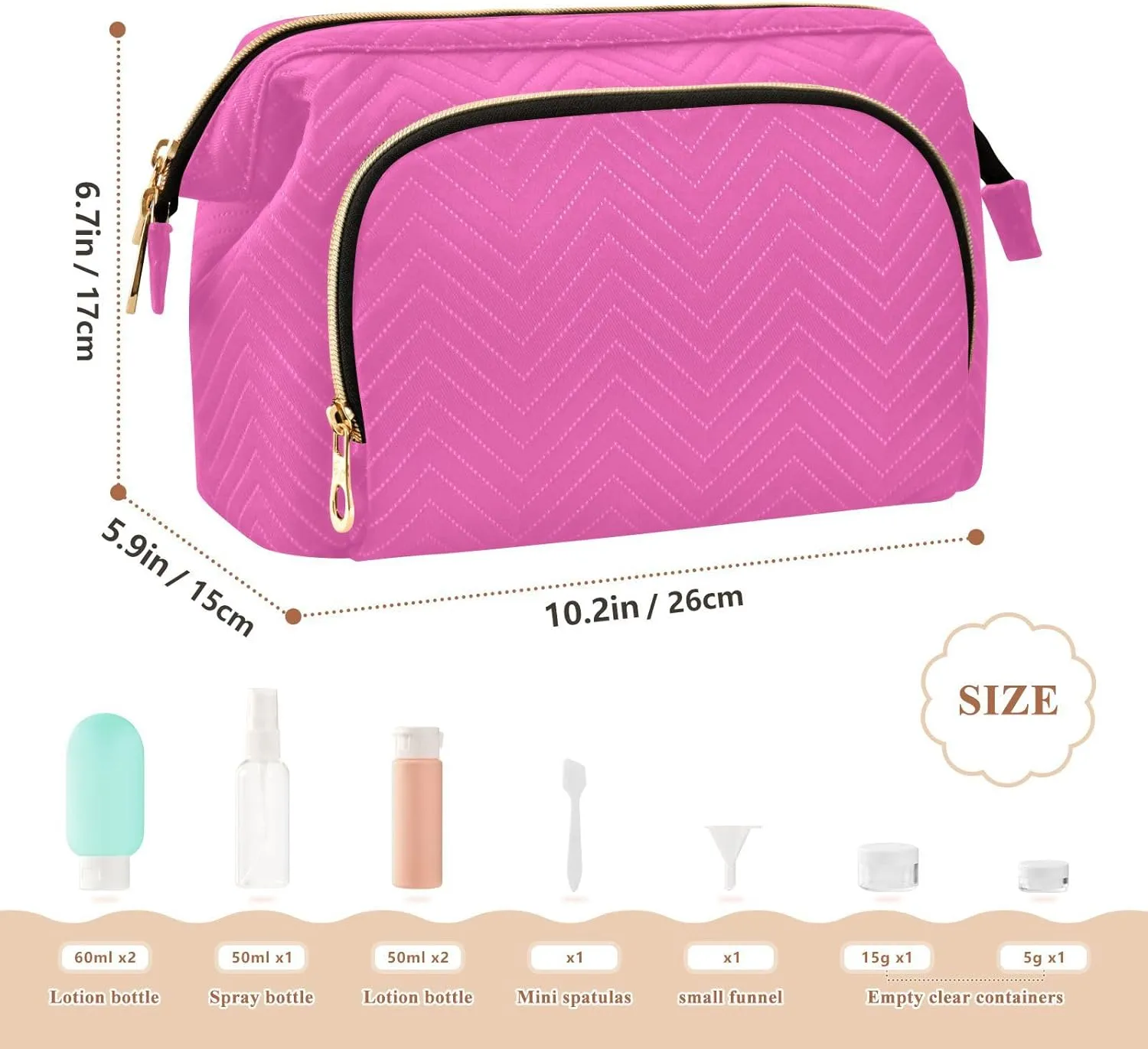 Bright Pink Makeup Bag Travel Toiletry Bag Make Up Bags Cosmetic Bag Pouch Large Makeup Case Box Bag Organizer Skincare Bag for Purse Women Men Toiletries Sports Trip Adults