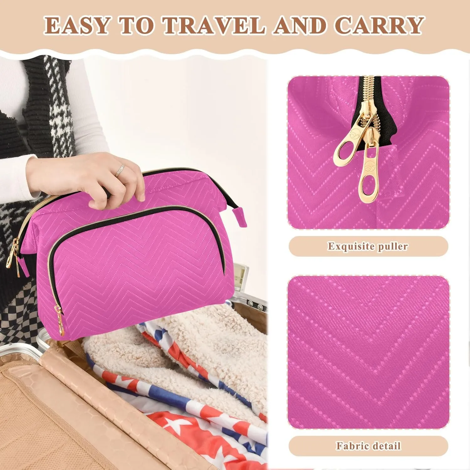 Bright Pink Makeup Bag Travel Toiletry Bag Make Up Bags Cosmetic Bag Pouch Large Makeup Case Box Bag Organizer Skincare Bag for Purse Women Men Toiletries Sports Trip Adults