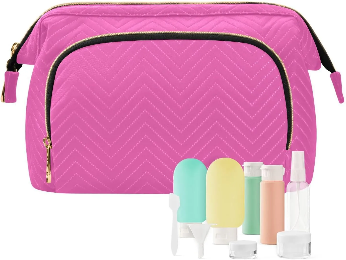 Bright Pink Makeup Bag Travel Toiletry Bag Make Up Bags Cosmetic Bag Pouch Large Makeup Case Box Bag Organizer Skincare Bag for Purse Women Men Toiletries Sports Trip Adults