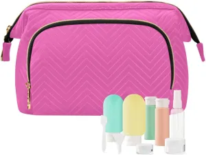 Bright Pink Makeup Bag Travel Toiletry Bag Make Up Bags Cosmetic Bag Pouch Large Makeup Case Box Bag Organizer Skincare Bag for Purse Women Men Toiletries Sports Trip Adults